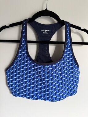Tory Sport Navy and Blue Geometric Racerback Sports Bra